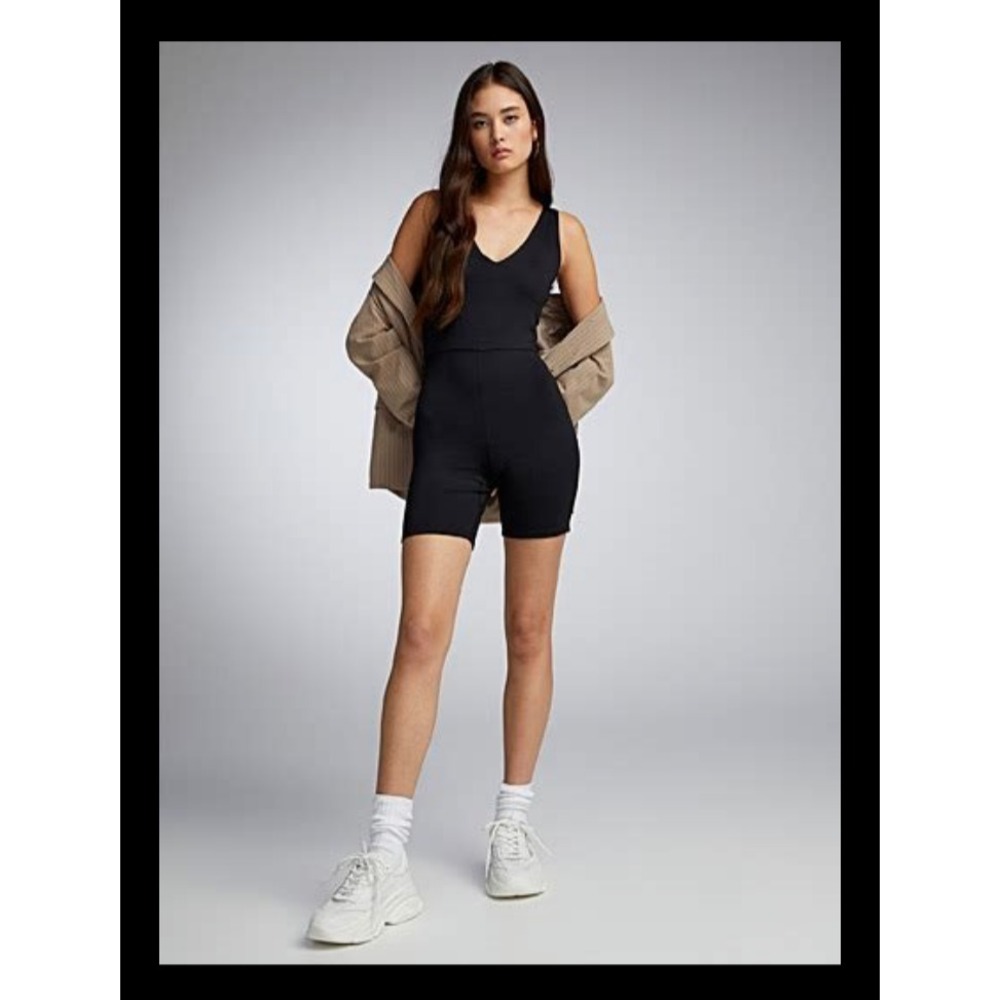 Second Skin Athletic Romper/Jumpsuit Black V-Neck Sleeveless SZ XS